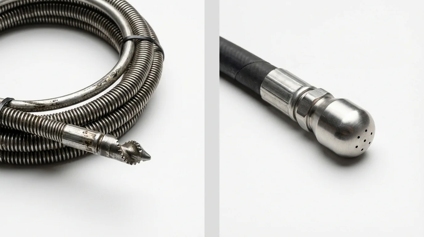 Drain snake cable and hydro jetting nozzle used for drain cleaning in Bath, PA