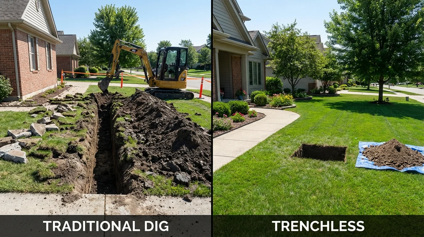 Trenchless sewer repair with minimal yard damage versus traditional excavation in Bath, PA